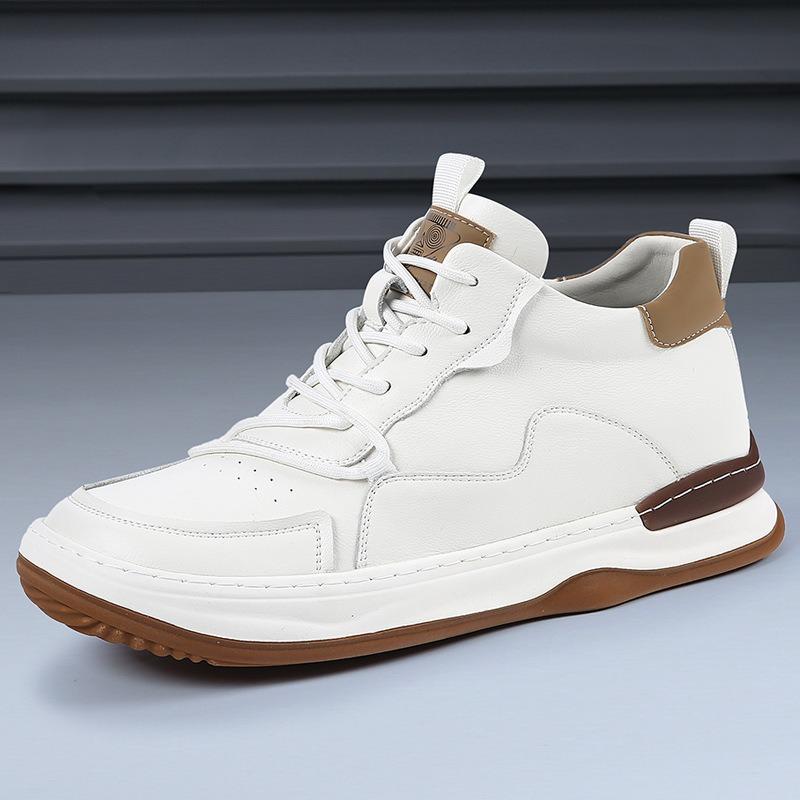 Invisible inner height increase m men's shoes spring breathable leather casual trend versatile white shoes men's thick baseplate shoes