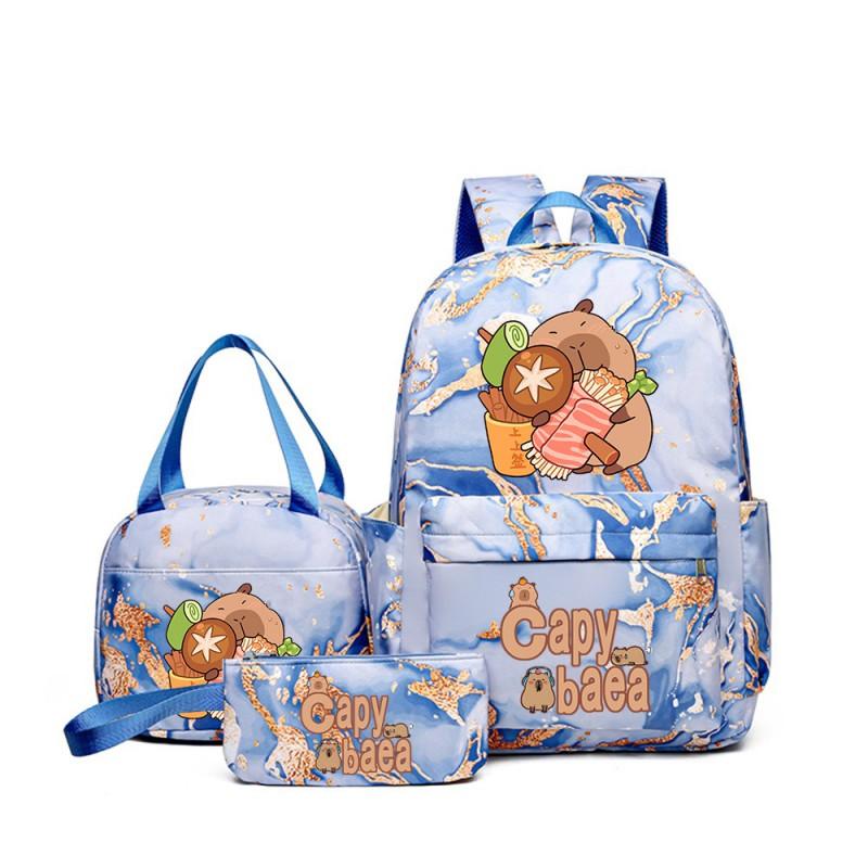 Capybara Cartoon Kids School Backpack Set With Pencil Case Lunch Bag - Large Capacity Breathable Waterproof Oxford Fabric