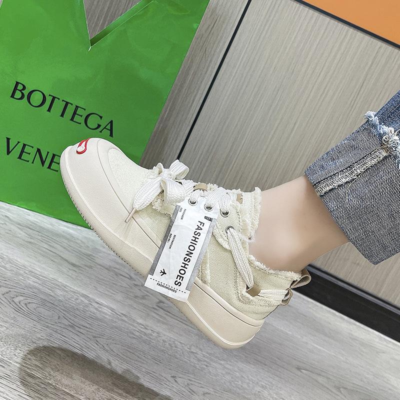 Tan Jianji, the same style, open smile thick-soled heightening canvas shoes for women's 2025 spring explosion, casual versatile beggar shoes tide