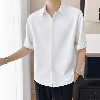 Men's Rolled-Cuff Half-Sleeve Shirt - Lightweight Wrinkle-Resistant Fabric, Versatile Fit for Daily & Occasion Wear