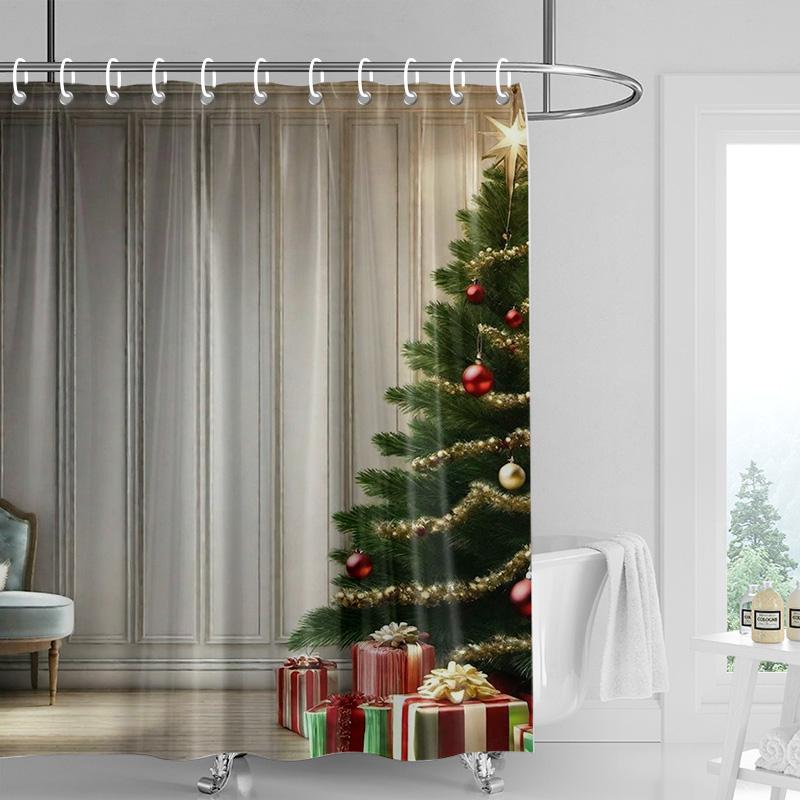 Home Decoration Shower Curtains for Bathroom Waterproof Curtain Fabric Modern Nordic Style Living Room Merry Christmas Winter