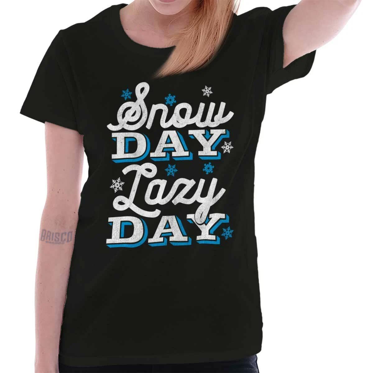 Christmas Snow Day Lazy Day Xmas Snowflakes Womens Top Junior Graphic Tee XS