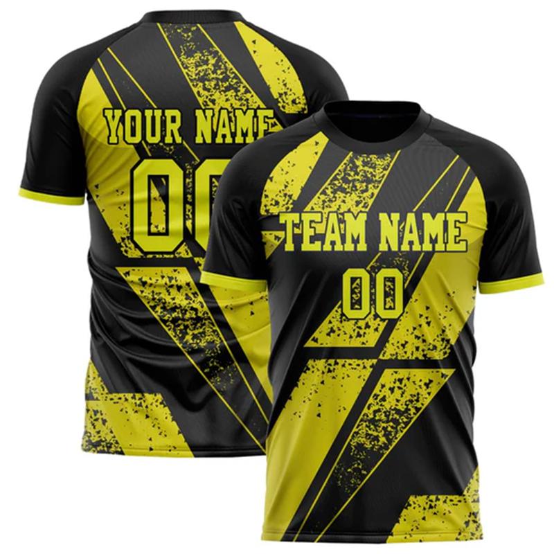 Přizpůsobené Fotbalové Tričko s Názvem Týmu a Číslem Personalizované DIY Kulatý Výstřih Černé Sportovní Trička Volné Rychleschnoucí Týmové Uniformy