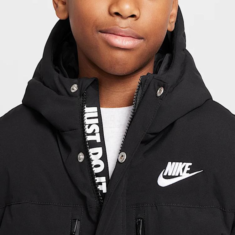 Nike Down Jacket Outdoor Three-Proof Warm Hooded Duck Down Kids Jackets Black HQ7165-010