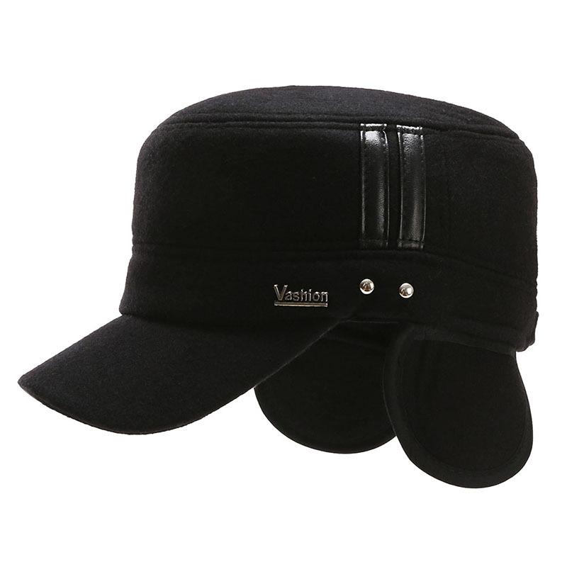 Woolen Ear Protection Peaked Cap, Letter Fashion, Warm and Cold-proof, Flat Top Middle-aged and Elderly Peaked Cap, Autumn and Winter Models
