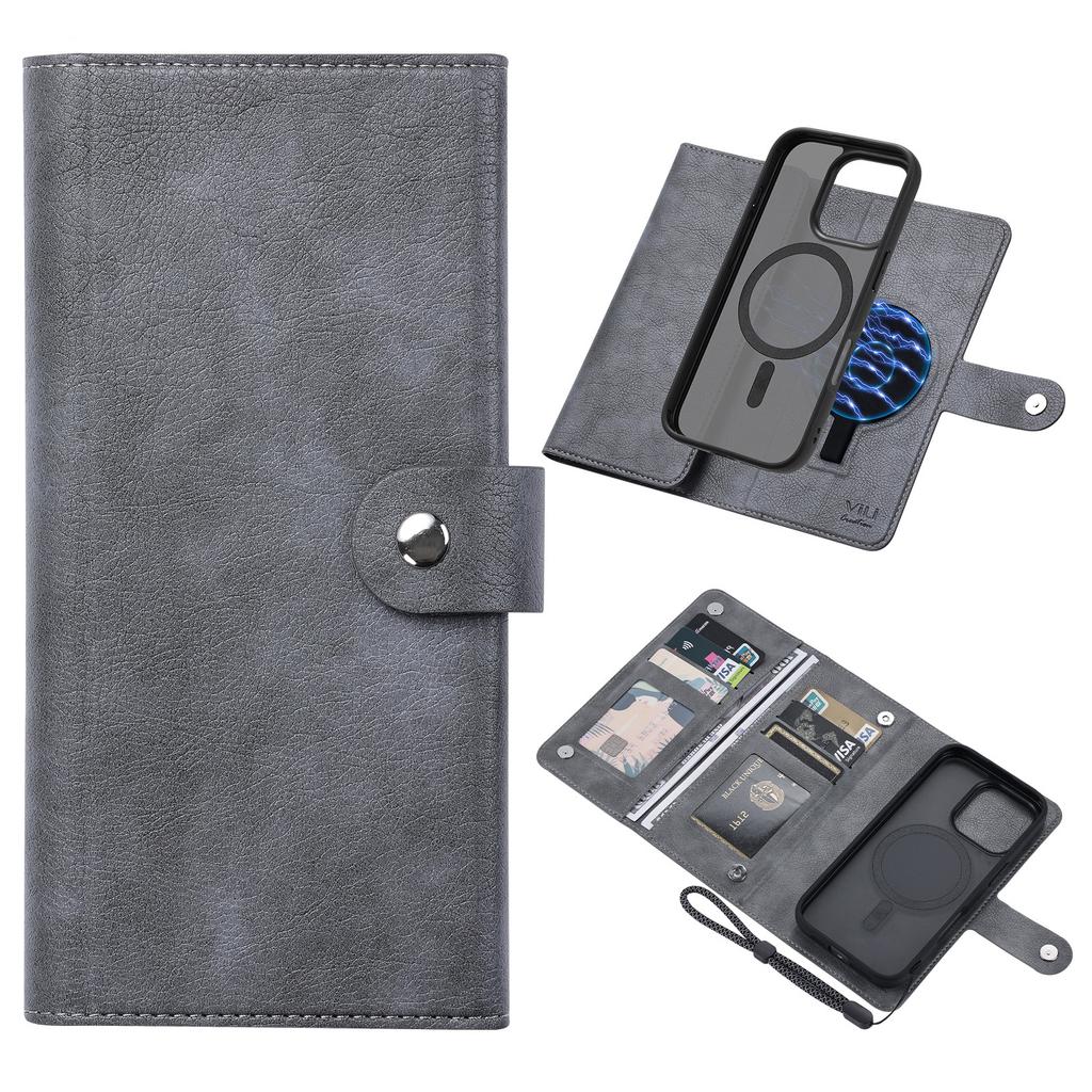 VILI GVA Serie für iPhone 16 Pro Max Magnetische Hülle Abnehmbare Leder-Brieftaschenabdeckung