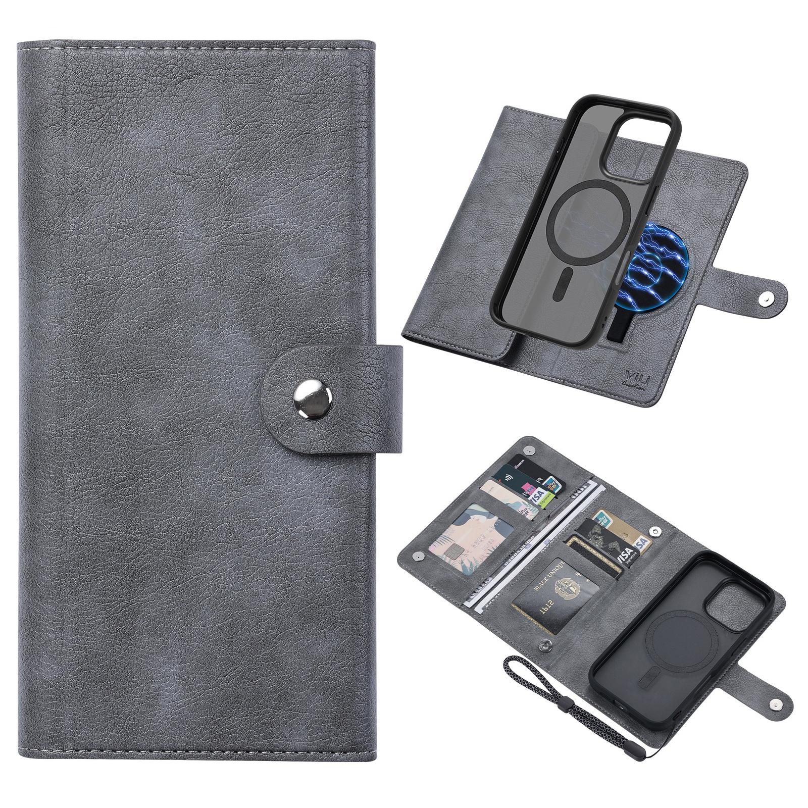 

VILI GVA Series for iPhone 16 Pro Magnetic Phone Case Leather Cover Detachable 2-in-1 B