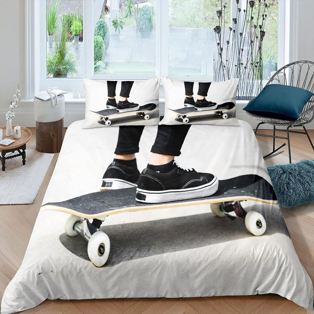 Skateboard Duvet Cover Set Sports Hipster Bedding Set For Kids Boys Teens 3D Skate Board Comforter Cover Street Culture