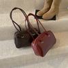 Retro PU Leather Boston Bag for Women Large Capacity Commute Shoulder Bag Vintage Handbag