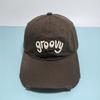 New Vintage Washed "Groovy" Embroidered Baseball Cap For Women Men Distressed Adjustable Casual Sun Hat