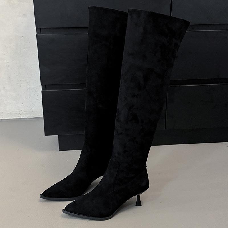 Over-the-knee Boots for Women Wear Big Tube Circumference 2025 Autumn and Winter New Suede Pointed Thin Heel High Heel Pleated Piled Boots