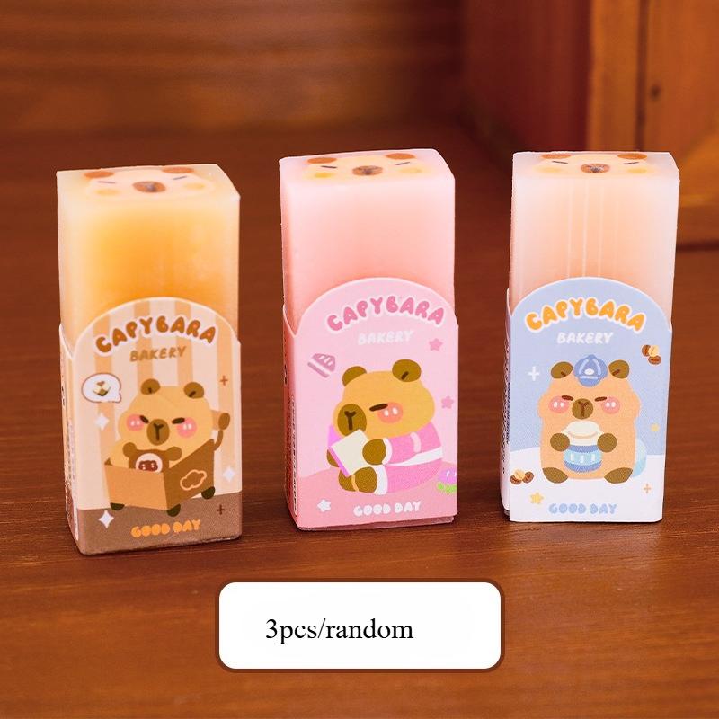

Capybara Themed Sandwich Erasers - Cute Cartoon Stationery, Clean-Wiping Pencil Erasers for Elementary Kids