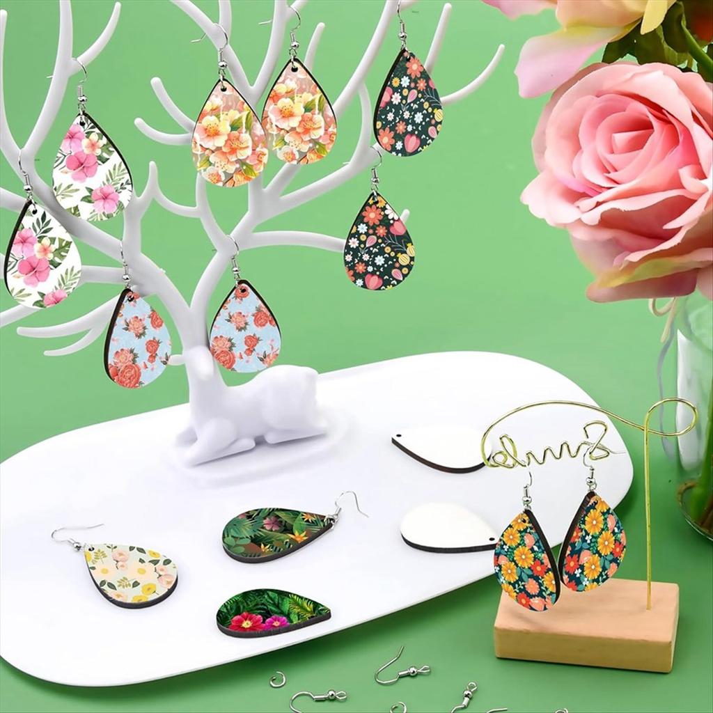 BHBL 180 Pcs Sublimation Earring Blanks with Earring Hooks and Jump Rings Unfinished MDF Teardrop Earrings Blanks