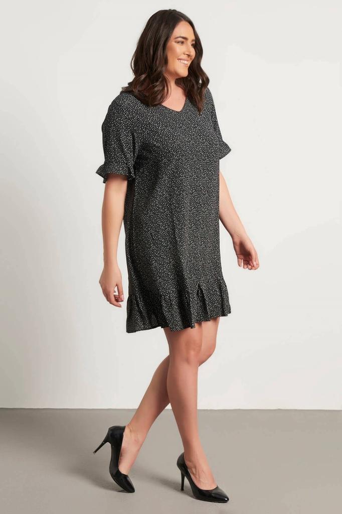 Damska Sukienka Duży Rozmiar Sukienka z Falbaniastą Spódnicą i Rękawami