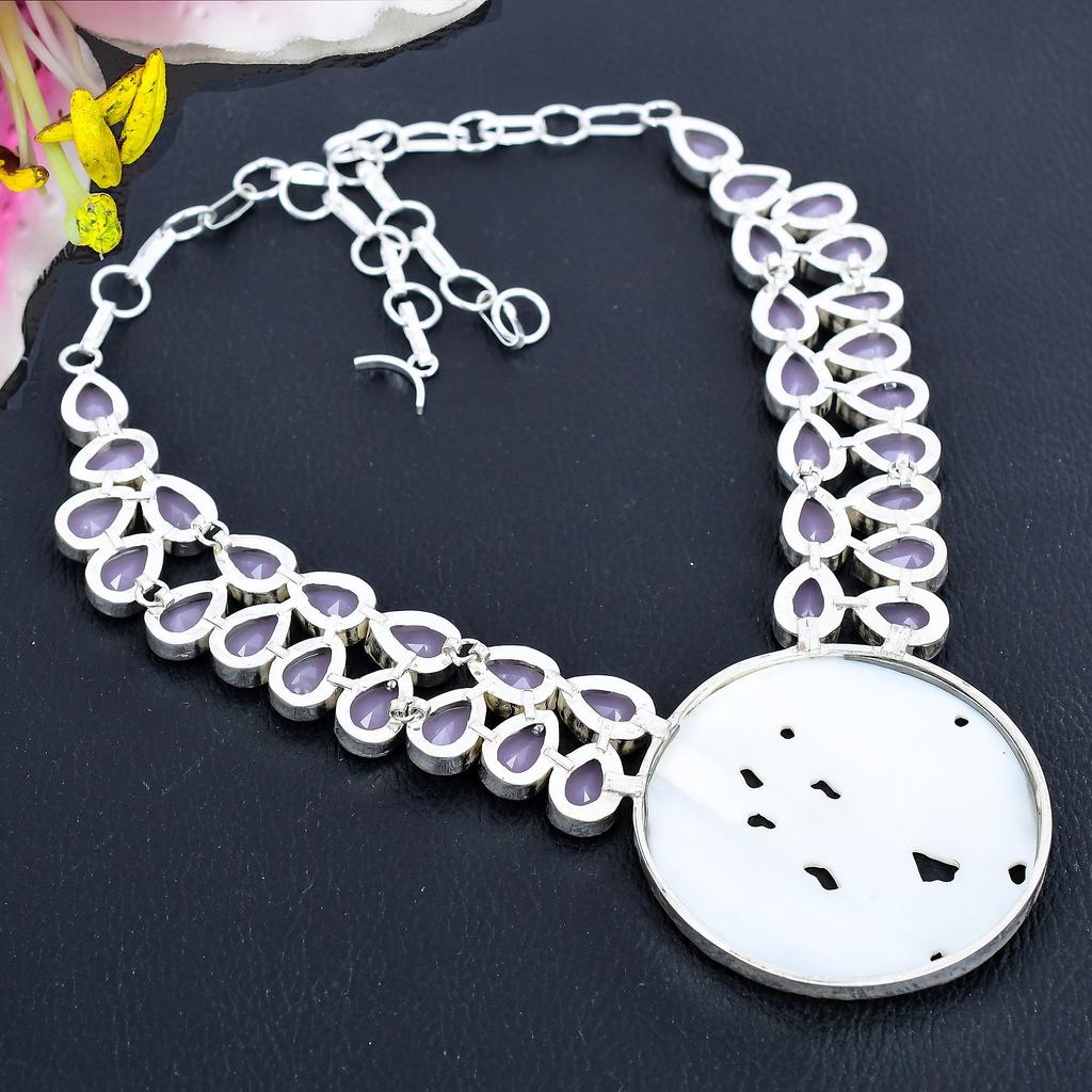 Moonstone, Chalcedony Gemstone 925 Sterling Silver Jewelry Necklace 18" KG-1844