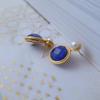 Vintage Style Exquisite Pearl Round Lapis Lazuli Earrings For Women  Inlaid Classic Blue Stud Earings Jewelry Gift