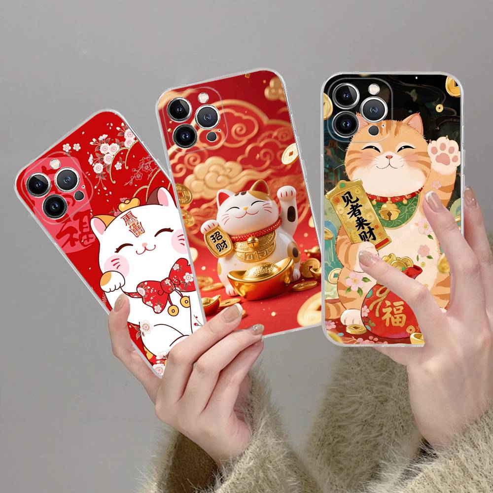 Lucky Money Cat Phone Case For iPhone 17 16 15 14 11 12 13 Mini Pro XS Max Plus Funda Shell
