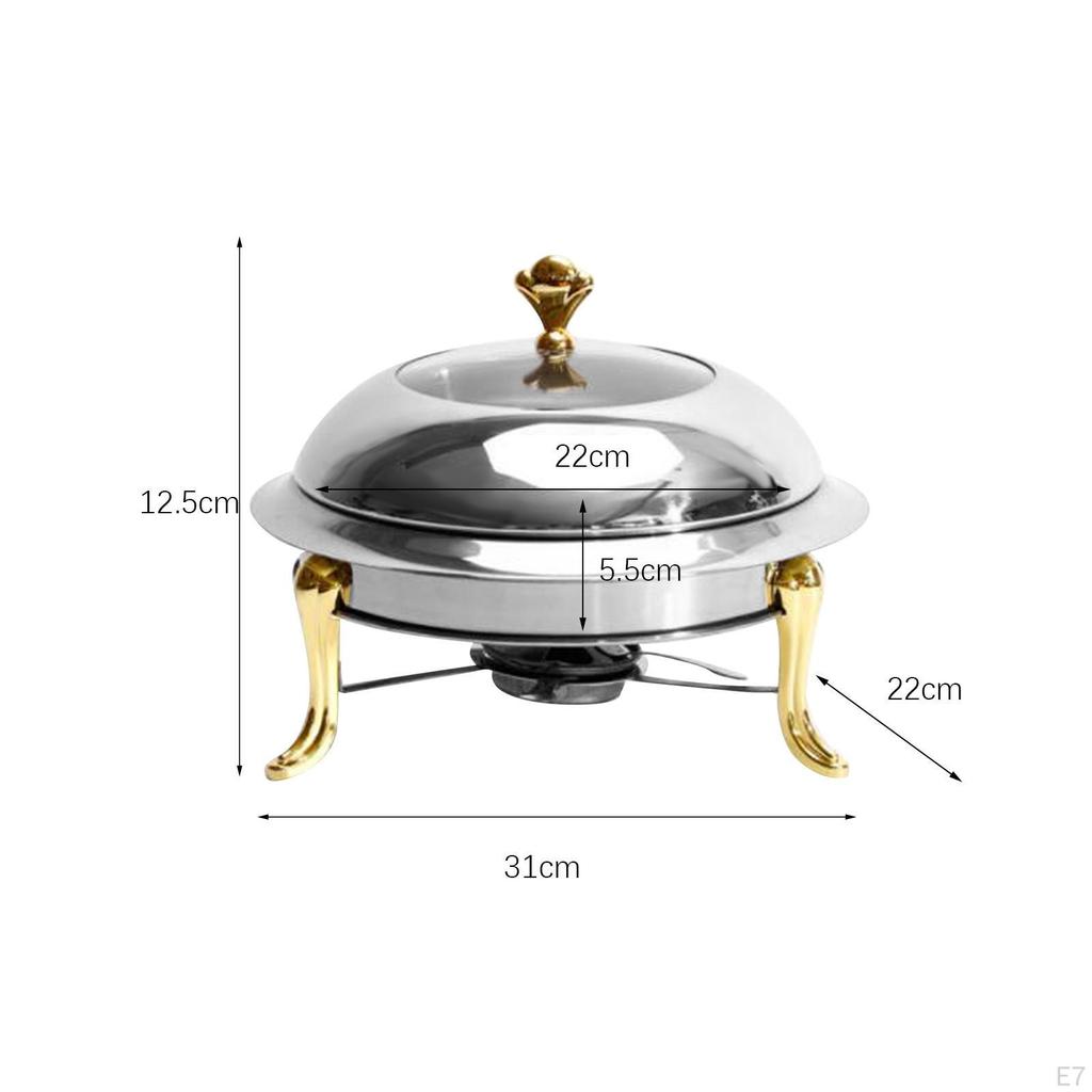 Chafing Dish Buffet Food Warmer Clear Lid Plates Portable Round Small Pot Camping Stove for
