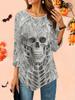Women's Loose Round Neck Three Quarter Sleeve Tee 3D Halloween Pattern Ideal Halloween and Christmas Gift