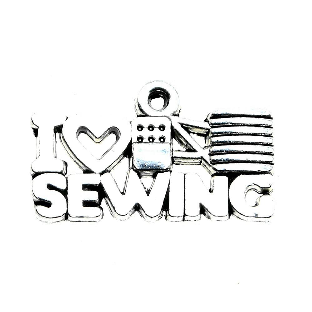 

10шт Я Сердце Швейные Шармы Шармы Античное серебро Цвет Цинковый сплав 20X12mm