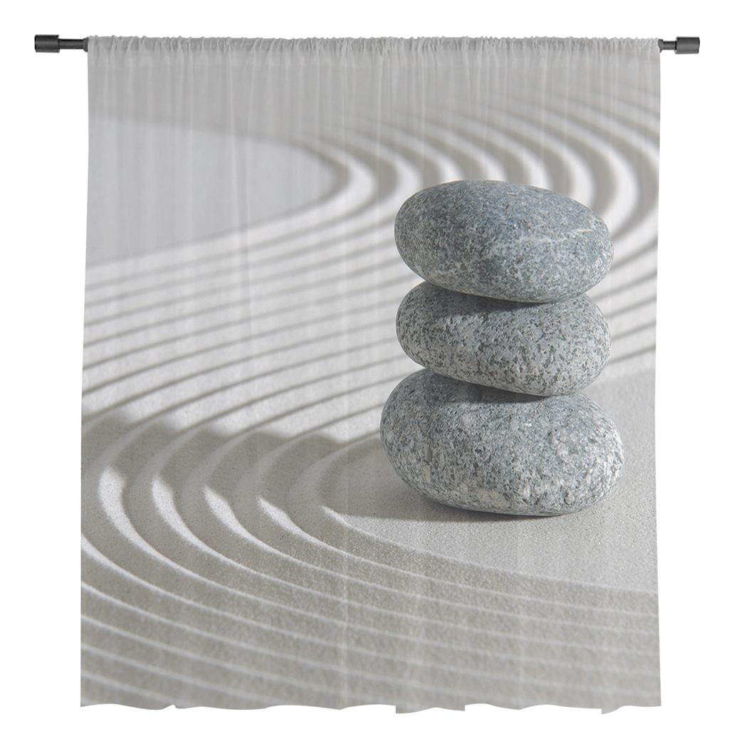 Zen Stone Sheer Curtains for Living Room Bedroom Decoration Chiffon Tulle Voile Kitchen Window Curtain