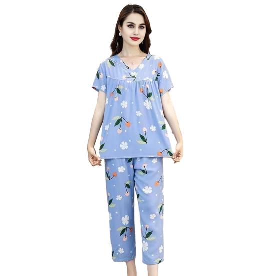 Women's Cotton Pajamas Set Short Sleeve Top Long Pants Casual Two-Piece Sleepwear Set Summer Plus Size Thin Loungewear for Elderly Mom