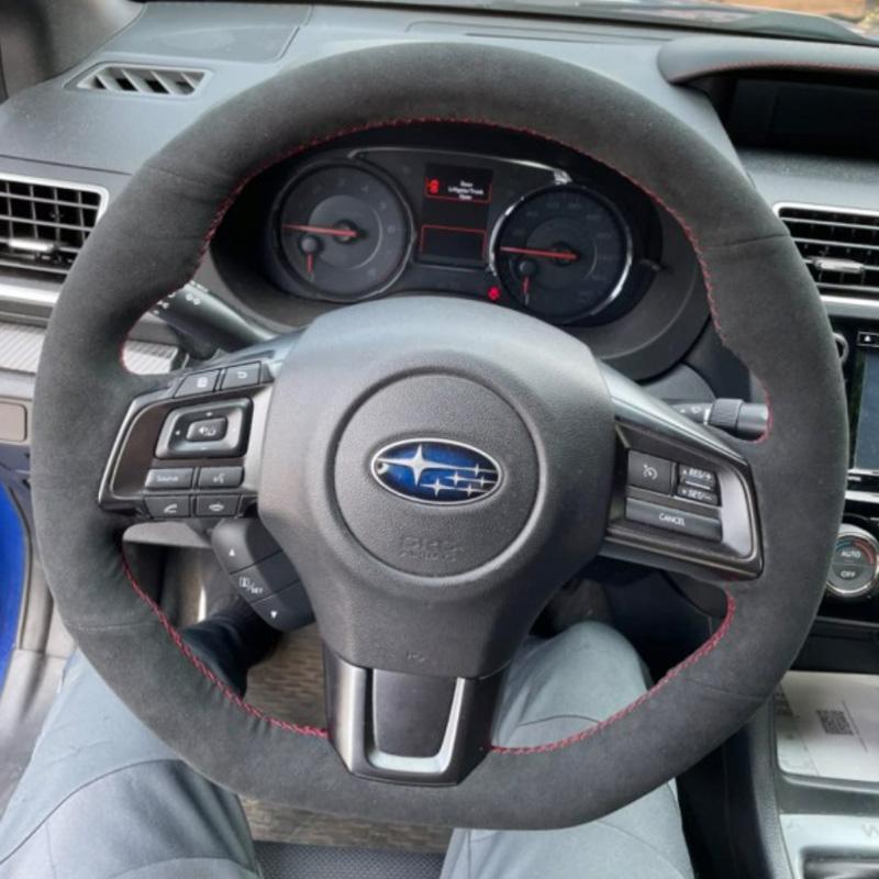 For Subaru WRX STI Levorg 2015- DIY Non-slip Super-fine Car Steering Wheel Cover Red Mark Soft Suede Interior