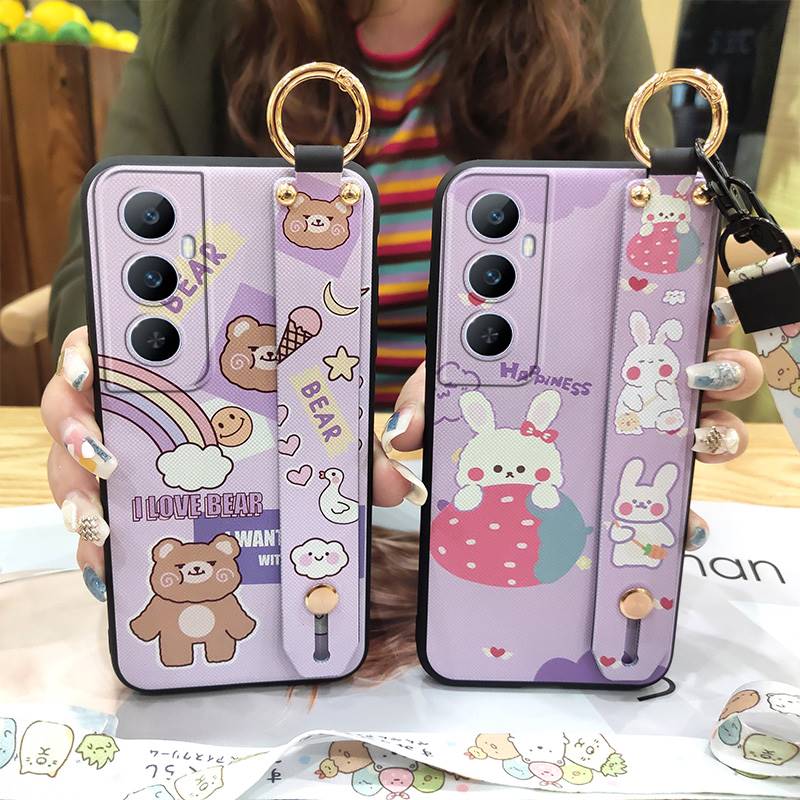 Soft case Ring Phone Case For Realme C65 Silicone Wrist Strap Phone Holder Lanyard Fashion Design Waterproof Shockproof
