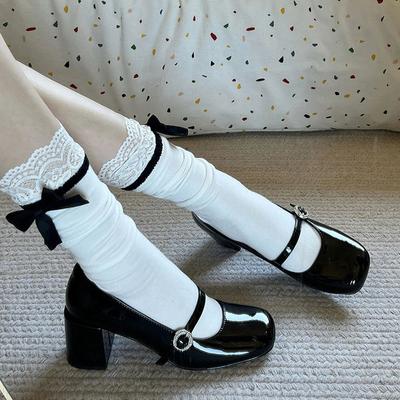 Reiche Tochter-Gefühl! Mary Jane High Heels Damen Französisches Temperament Schwarz Wort mit Quadratkopf Lichtmündung Dicker Absatz Einzelne Schuhe