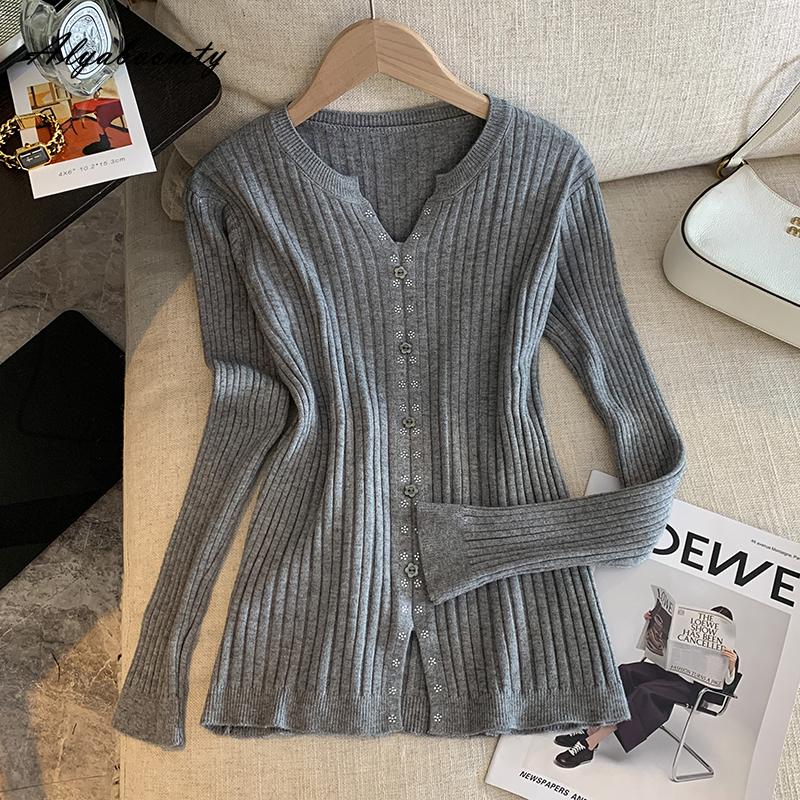 Корейский Шик Осень Зима Женский Базовый Свитер V-образный вырез Серый Бежевый Черный Вязаный Топ Вязание На Все Случаи Жизни Женский Простой Пуловер One Size