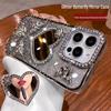 Applicable iPhone 17 Pro Max Glitter Rhinestone Heart Mirror Case - Compatible with iPhone 16/15, Glitter Protective Cover