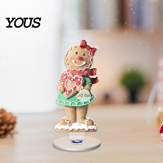Desktop Ornament for Christmas Xmas Acrylic Ornament, 2D Flat Tree Gingerbread Man with Decorative Holiday Rotatable Base, Table Centerpiece