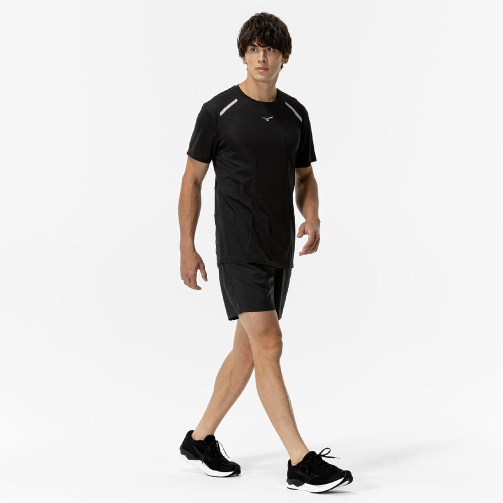 Mizuno Running Wear Dry Aeroflow Short Highly Quick Black T-Shirt, Sleeve, Breathable, Drying, Sports, J2MAC004, Men's,