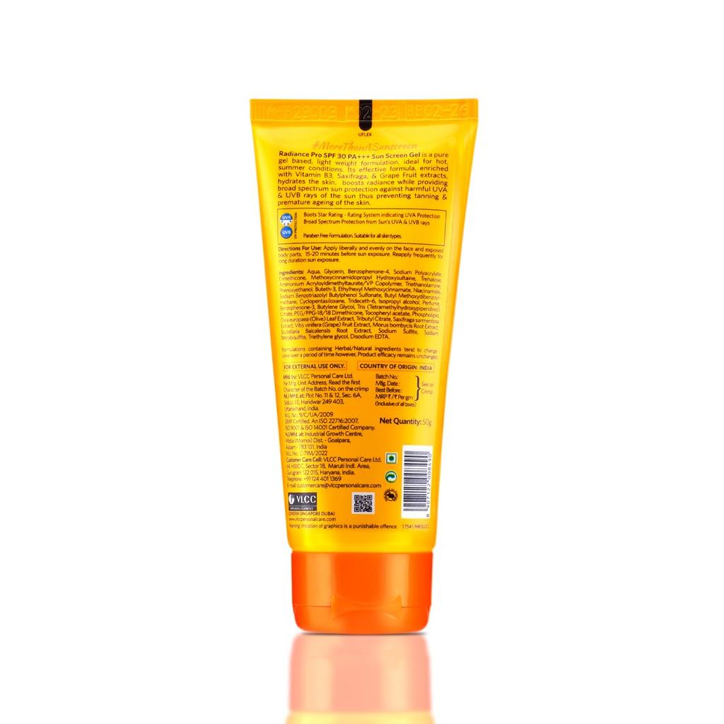 VLCC Radiance Pro SPF 30 PA+++ Sunscreen Gel 50g Pack of 1 for Brightening and Sun Protection