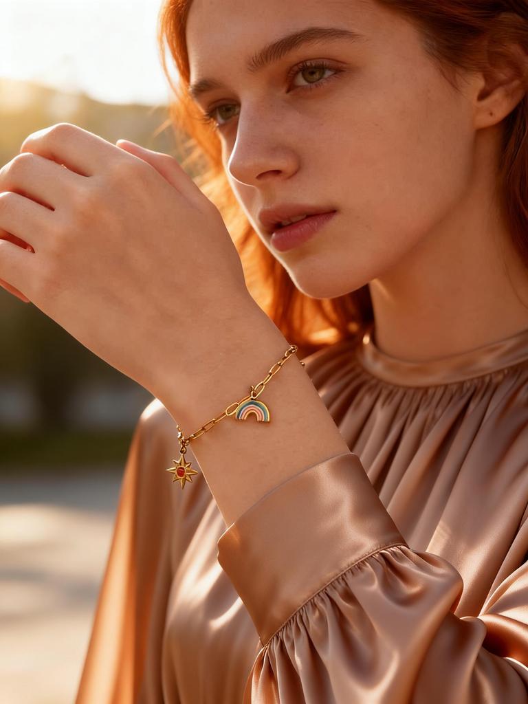Vintage Paperclip Chain Bracelets for Women Stainless Steel Rainbow Butterfly Charm Bracelets Y2K Jewelry Gift