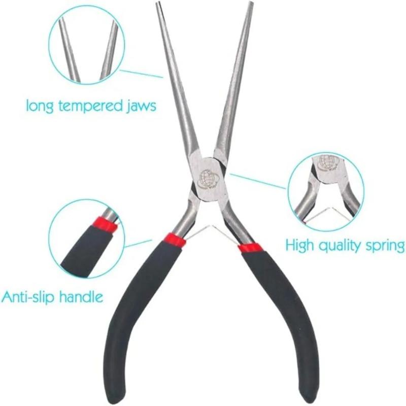 Long Nose Multi-Pliers - Precision Tip for Electrical Work & Crafting, Serrated Jaws with Wire Cutter (Professional Grade)