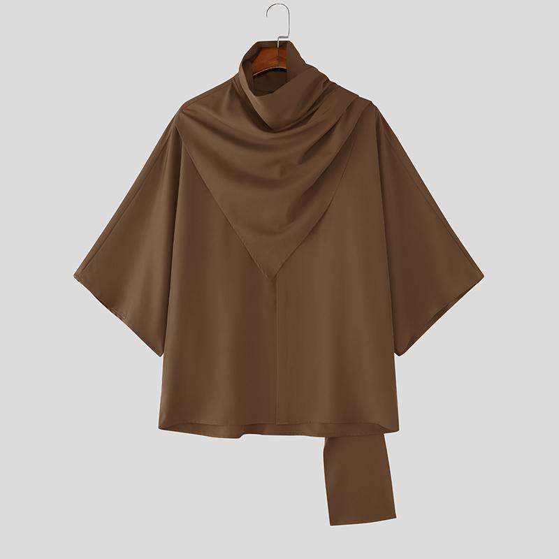 INCERUN Men Cowl Collar 3/4 Sleeve Gothic Casual Loose T-shirts Tops