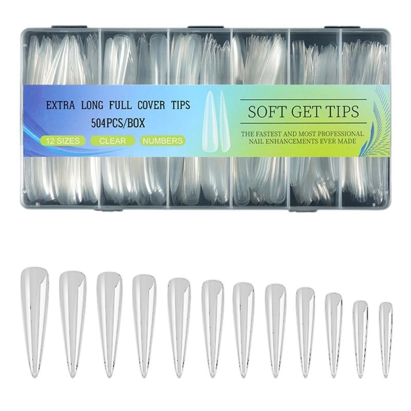 504Pcs/set Transparent Artificial Nail Kit Full Coverage Tips For Gel Extension Manicure Home Salon Application