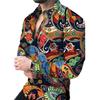 Men's Fashion Top Spring Casual Collar Button Printed Long Sleeve Top