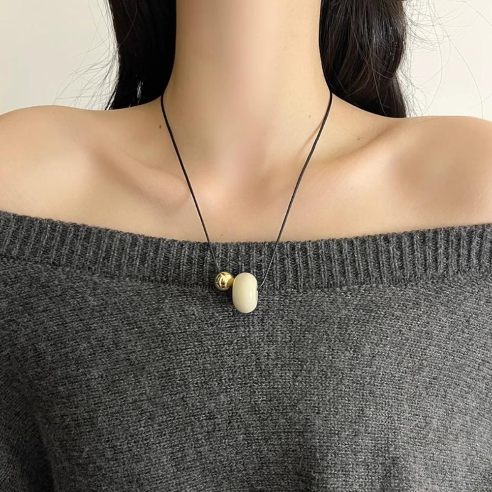 Vintage Bead Pendant Necklace Korean Style Trend Choker Minimalist Cord Necklace Women