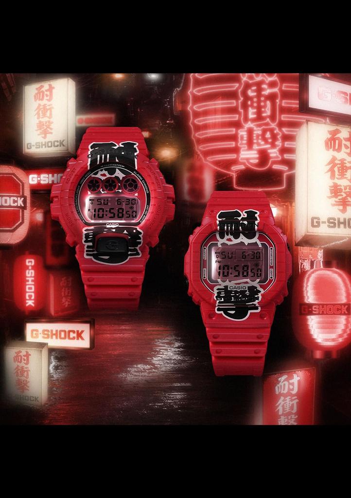 Wykonany w ekologicznym czerwonym kolorze [Casio] zegarek G-Shock, Japonia, wzór „Czerwona Latarnia”, materiały, DW-5600AKA-4JR, męski,