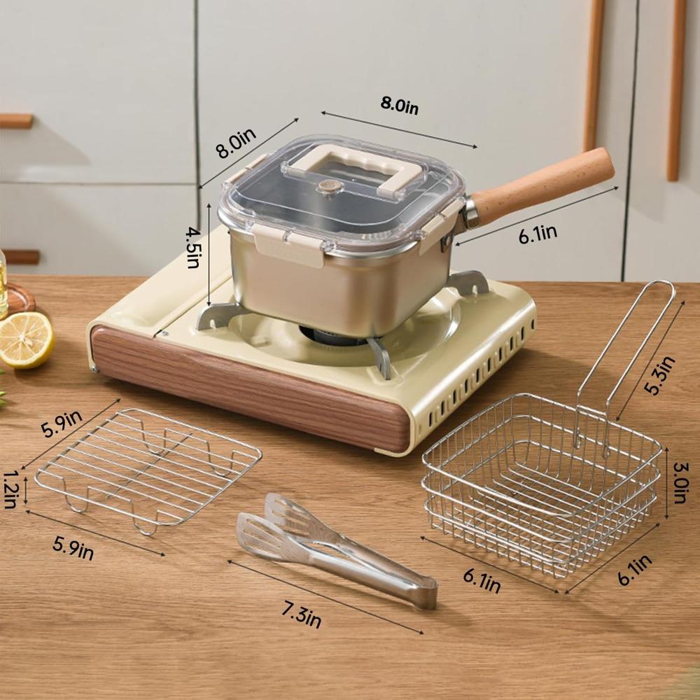 Stainless Steel Fryer Portable Outdoor Cooking Pot with Basket Lid Handle and Oil Filter Screen Multi-function Food Container