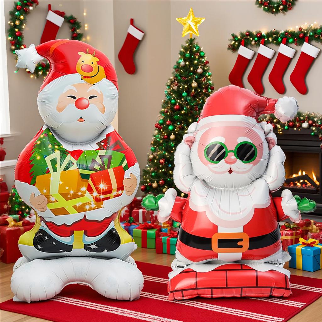 Large Standing Christmas Foil Balloon Xmas Tree Santa Claus Snowman Xmas Tree Inflatable Balloons Holiday Party Decor Kids Toys