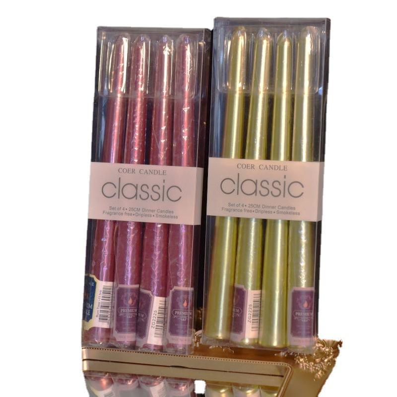 European Classic Electroplated Tapered Long Rod Candle Romantic Wedding Candlelight Dinner Odorless Color Rod Wax