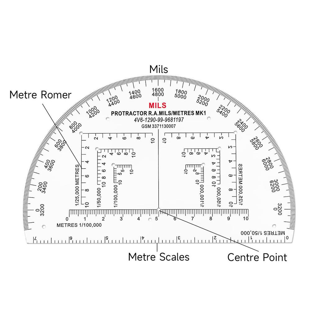 Military Protractor: 6" & 9" Built-in Scale, MP-1 Mapping Ruler for Tactical Training