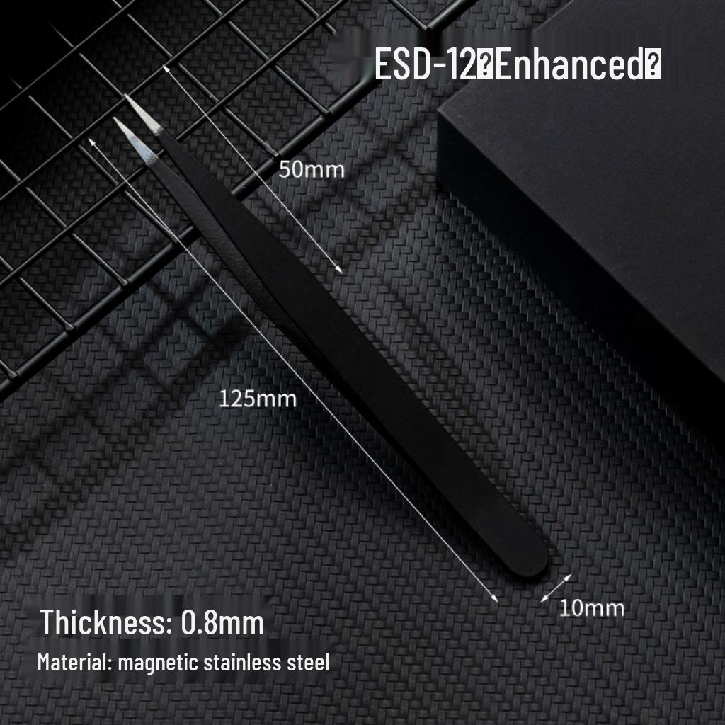 Black Anti-Static Stainless Steel Curved Tip Tweezers Set for Nail Art, Journaling, and Repairs