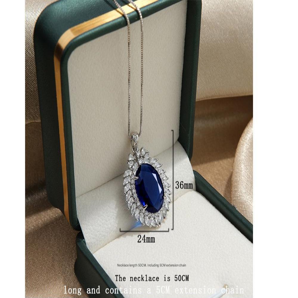 925 Sterling Silver Vintage Full Diamond Blue Zircon Necklace Birthday Party Anniversary Wedding Gift
