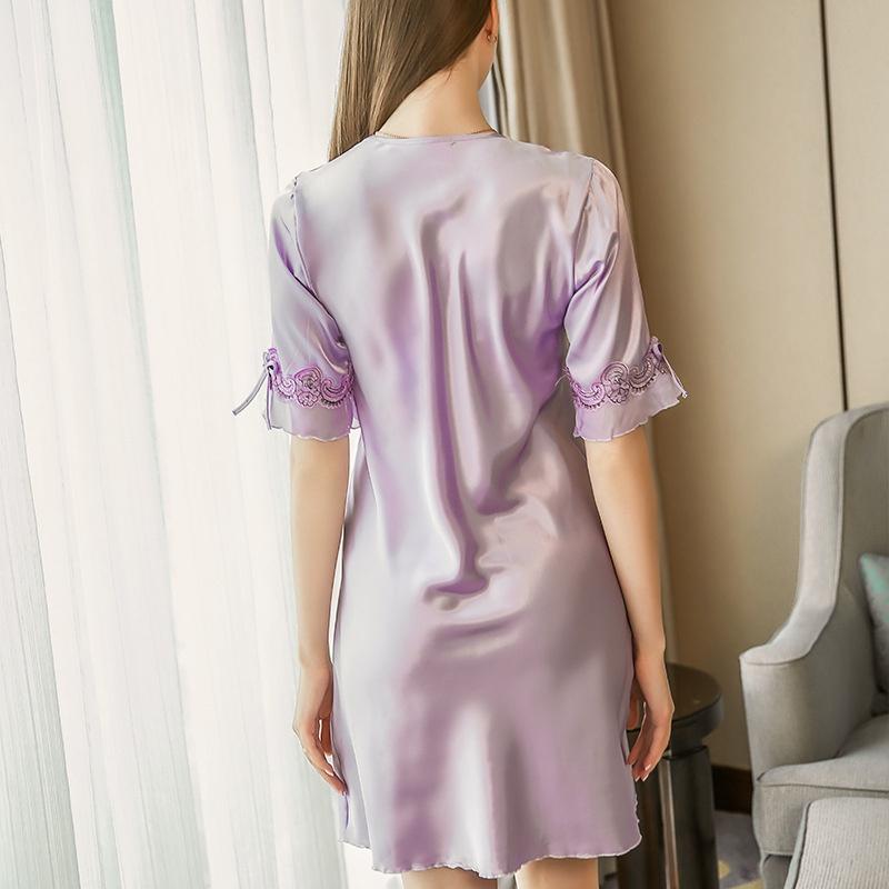 Women's Ice Silk Thin Short Sleeved Nightdress  Imitation Silk Sexy Home Clothes