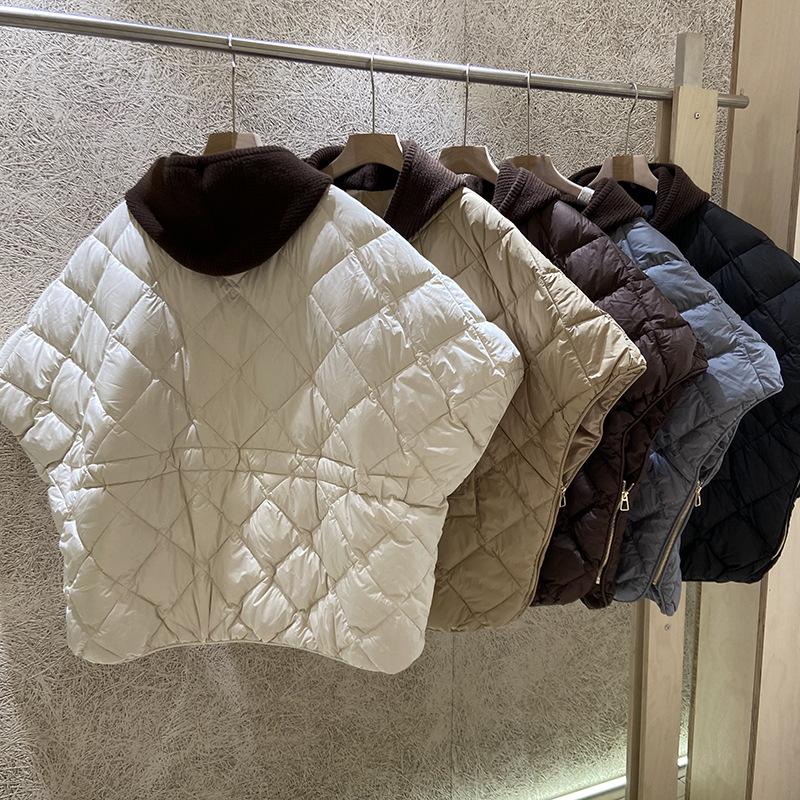 Winter European Station White Duck Down Fashion Rhombus Loose Large Size Hooded Down Vest Women's Tide