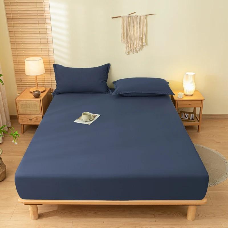 Solid Color Brushed Fitted Bed Sheet Set with 2 Pillowcases Soft Comfortable Non Slip Mattress Protector Cover for Single Double